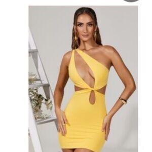 Oh Polly One Shoulder Yellow Dress